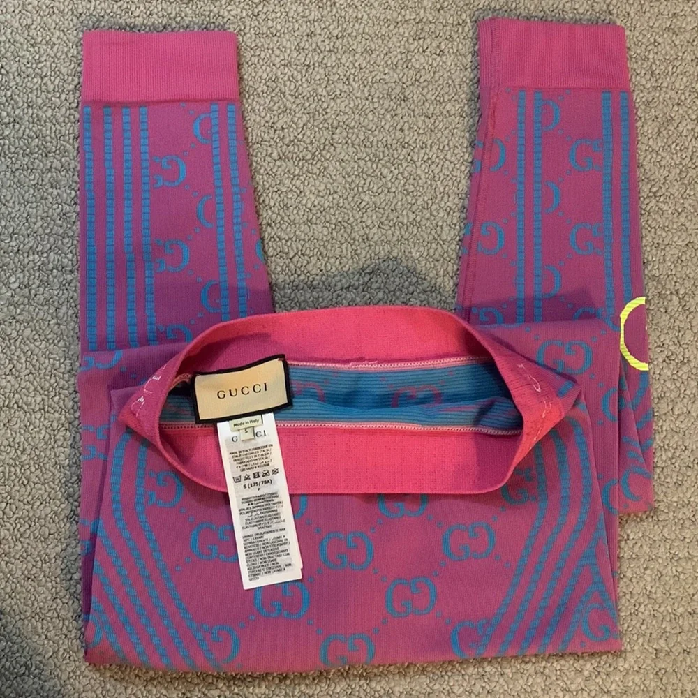 Gucci GG Jacquard Tubular Leggings Pink/Blue Size S - Picture 8 of 11